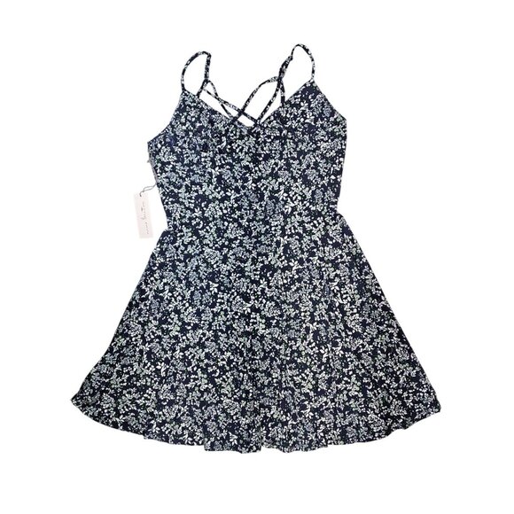 Nine Britton Lizzy Brushed Knit Dress Navy Floral Criss Cross Strap Size Large - Picture 3 of 10